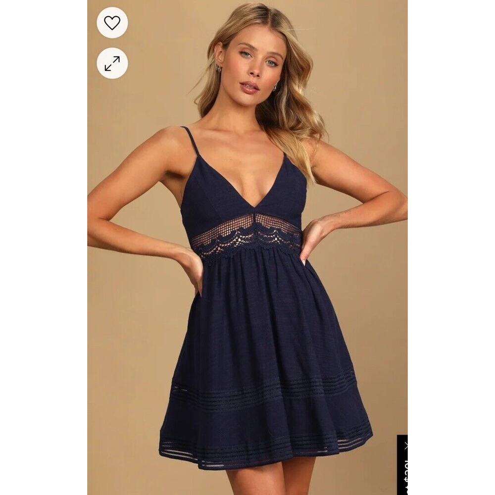 Lulus Start Your Day Off Right Navy Blue Tiered Mini Dress See Through Straps